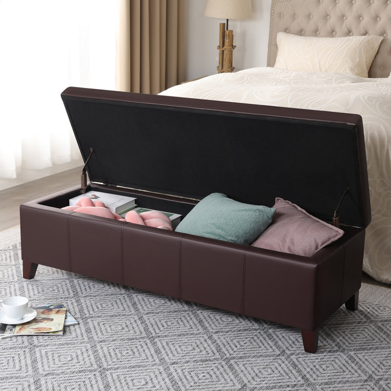 51-Inch Rectangle Storage Ottoman Bench With Faux Leather Upholstery, Brown