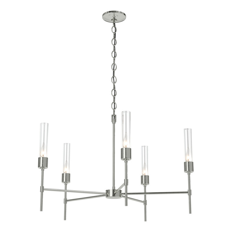 Lustre sphérique Spoutnik à 5 lumières Vela, Verre transparent, Argenté