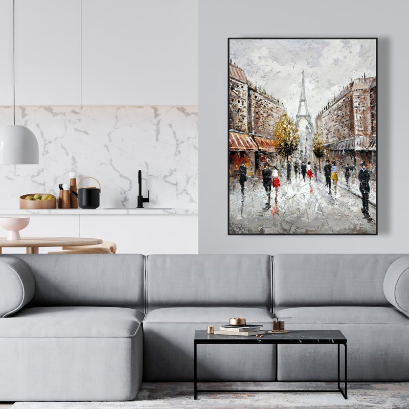 Paris Busy Street - Romantic Brown Framed Canvas Decor