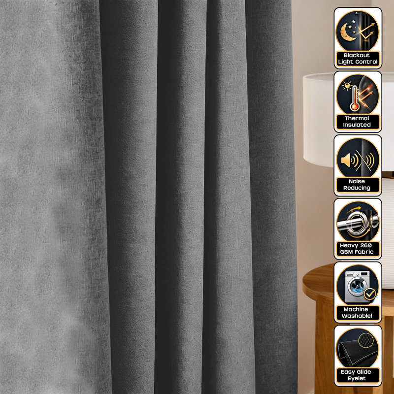 260 GSM Thermal Blackout Eyelet Curtains, 167cm Width x 183cm Drop, Light Grey