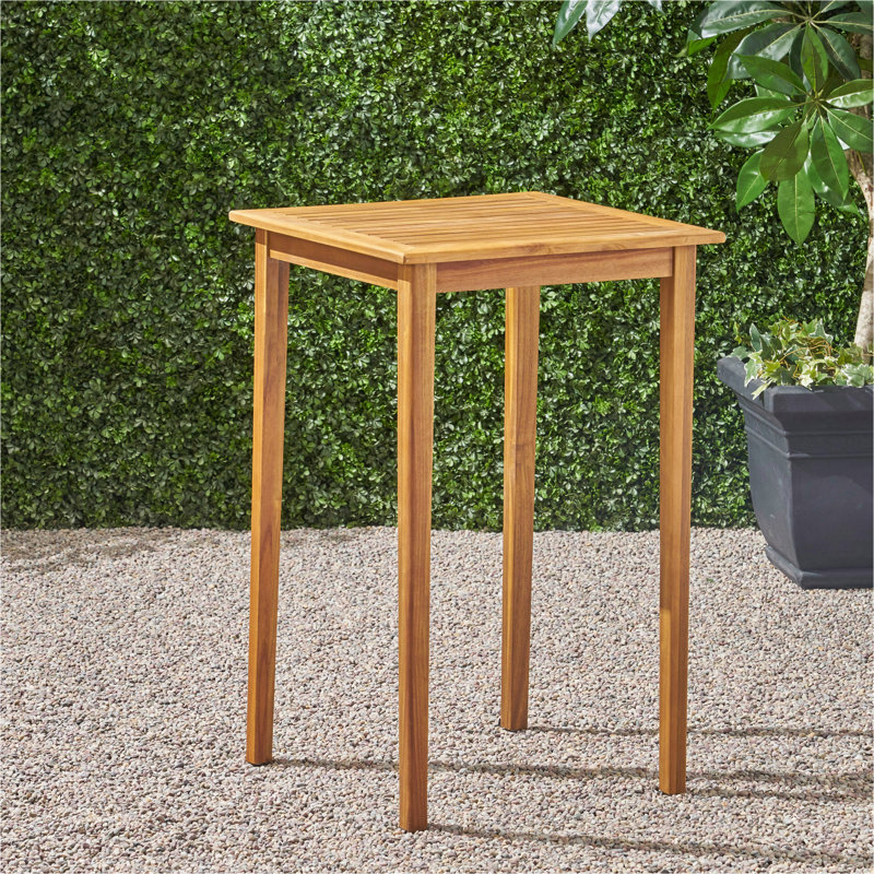 Table de bar d'extérieur carrée en bois d'acacia minimaliste - finition teck