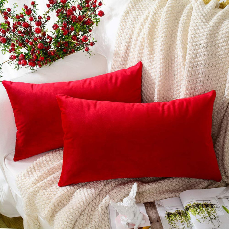 Housse de coussin en velours uni, Jaune, H 12 po x l 20 po