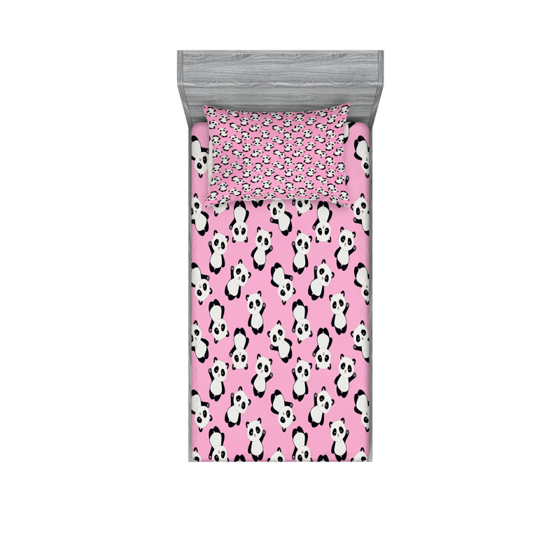 Drap-housse et coussin décoratif panda Ambesonne, gris anthracite pâle, Ensemble de draps pour lit simple + deux taies d'o