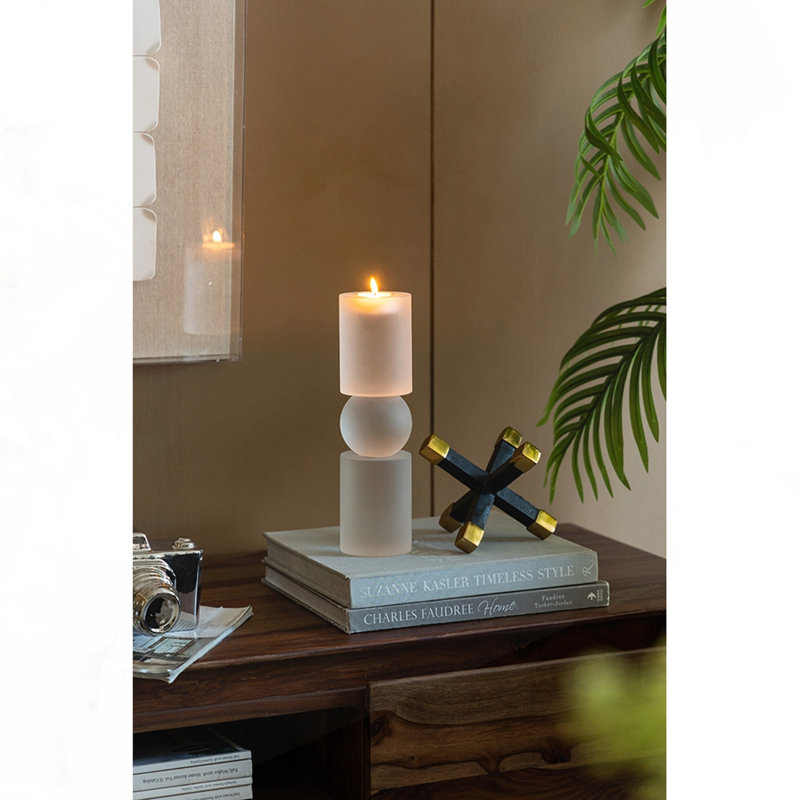 Porte-bougie moyen en verre D3.1X11, H 11 po x l 3,1 po x P 3,1 po