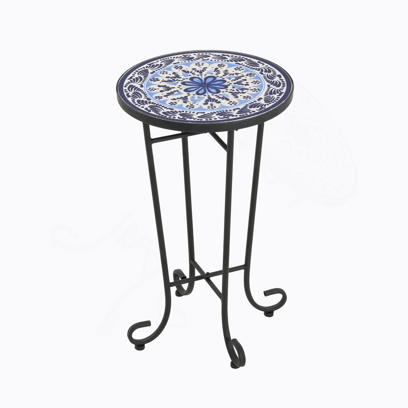 Table d'appoint de patio, bleu et noir