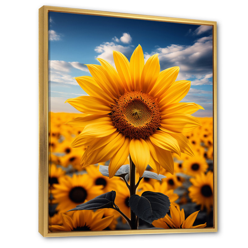 Tournesols jaunes dansant de Benjamin - impression, H 40 po x l 30 po x P 1,5 po, Cadre flottant doré