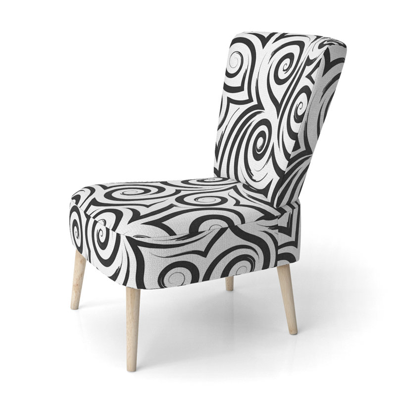 Black Curls Geometric - Upholstered Patterned Accent Side Chair