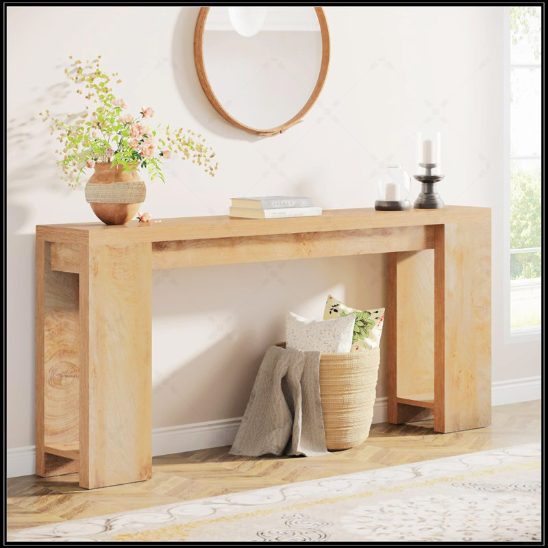 70.9 Inch Extra Long Farmhouse Console Table, Narrow Wood Entryway Table With Light Oak Brown Finish For Modern Interiors