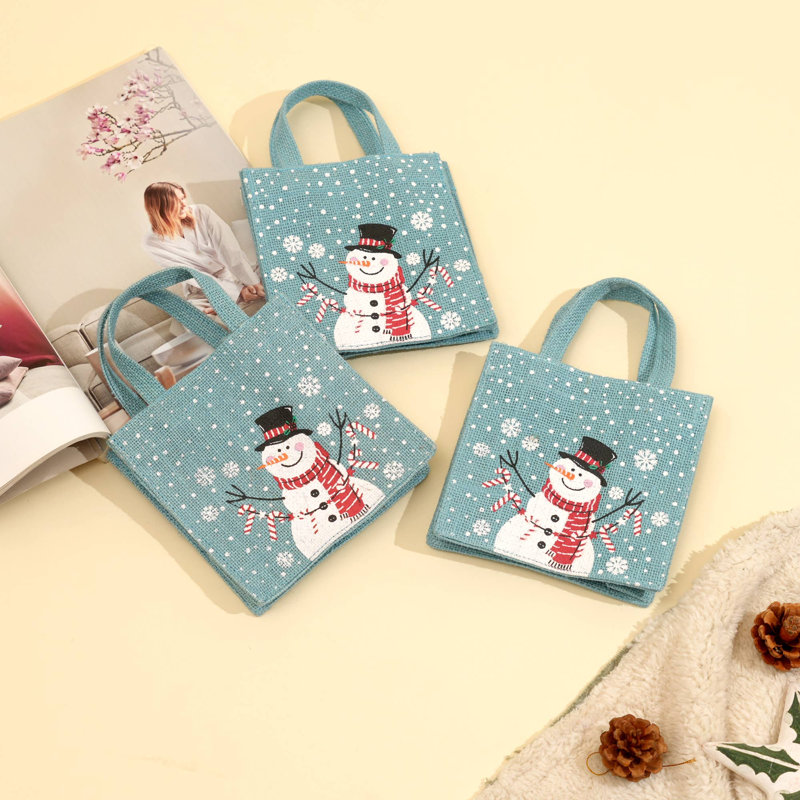 Ensemble de 3 sacs-cadeaux de Noël en forme de bonhomme de neige en coton laminé