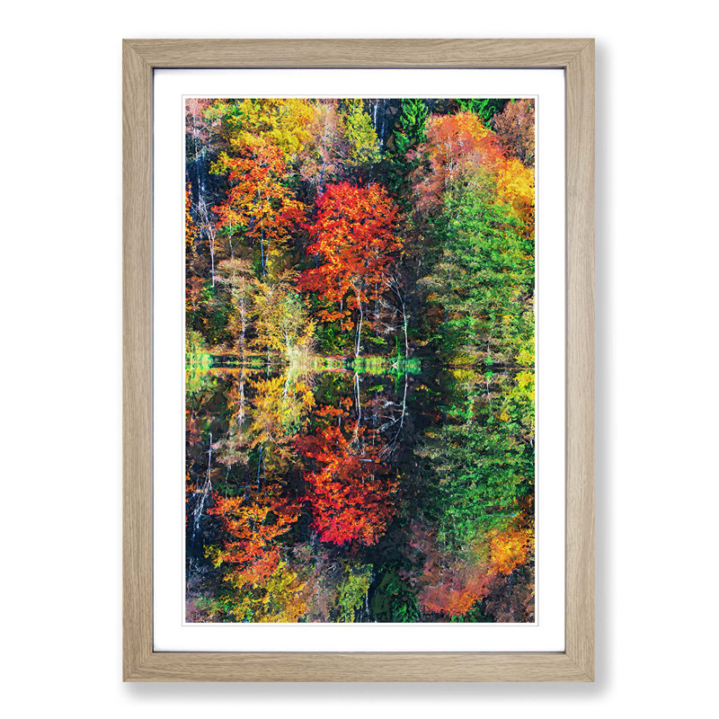 Autumn Forest Reflection in Abstract - Picture Frame Graphic Art Print, 87cm H x 62cm W x 2cm D, Oak Framed