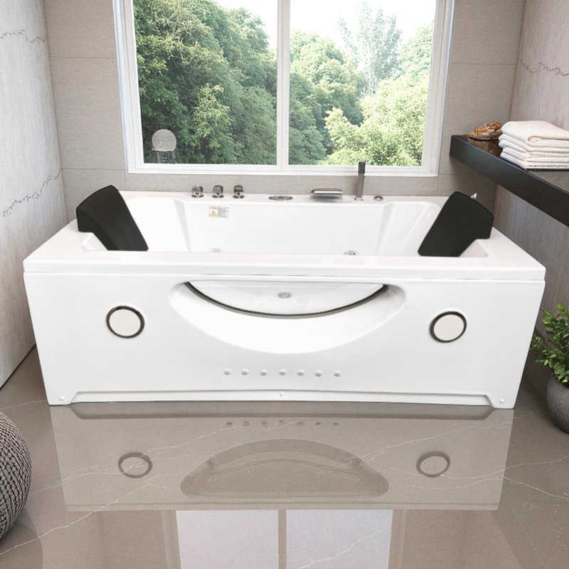 Baignoire tourbillon blanche 2 personnes 71 po x 36 po avec double pompe, chauffage et panneau avant en verre Harmony