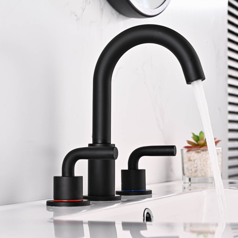 2-handle Bathroom Faucet with Drain Assembly, Black 
