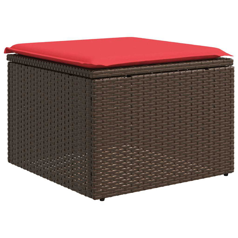 7 Piece Patio Sofa Set With Cushions Brown Poly Rattan, Yes, Red Cushion/Brown Frame