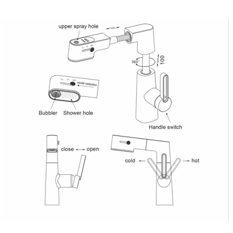 Single Hole Digital Pull-Out Bathroom Faucet