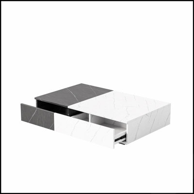 Table basse moderne noire et blanche avec double rangement, idéale pour les espaces de vie élégants et fonctionnels.