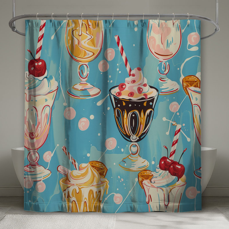 Rideau de douche Sundae - Décoration de salle de bain rétro, L 70 po x H 73 po