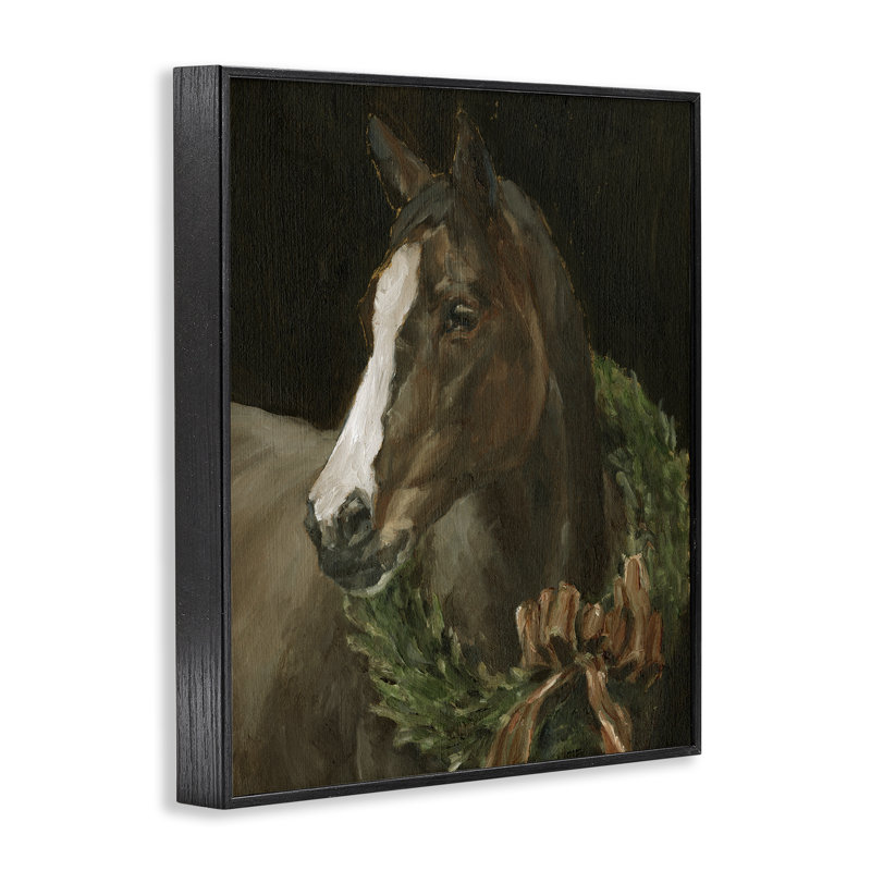 Cheval avec couronne festive, estampe numérique, design par Ethan Harper, Giclée encadrée noir minuit, H 30 po x l 24 po