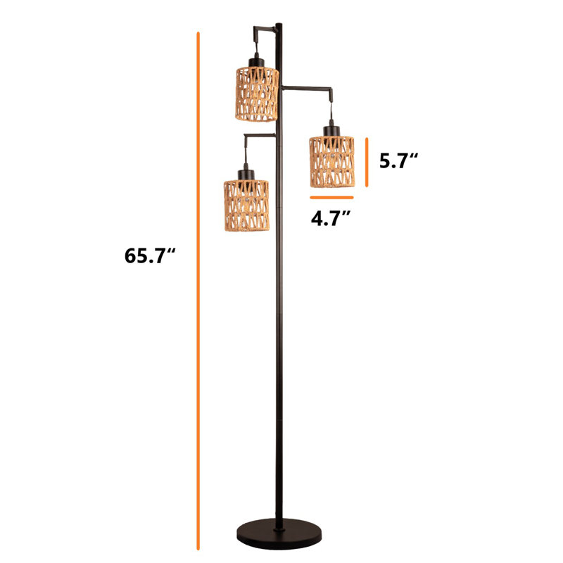 Tree 3 Lights Atasha Rattan LED Floor Lamp with Lampshade