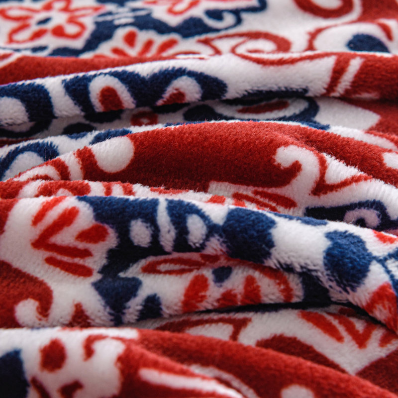 Couverture en peluche imprimée, Très grand, Rouge, Damas