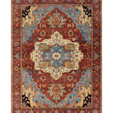 Elegant Wool Oriental Area Rug in Red/Light Blue