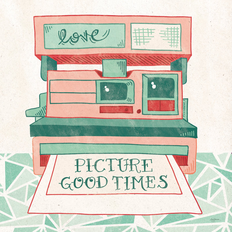 «Retro Polaroïd» par Mary Urban, art textuel sur toile tendue, H 20 po x l 20 po, Cadre simple érable érable, Non