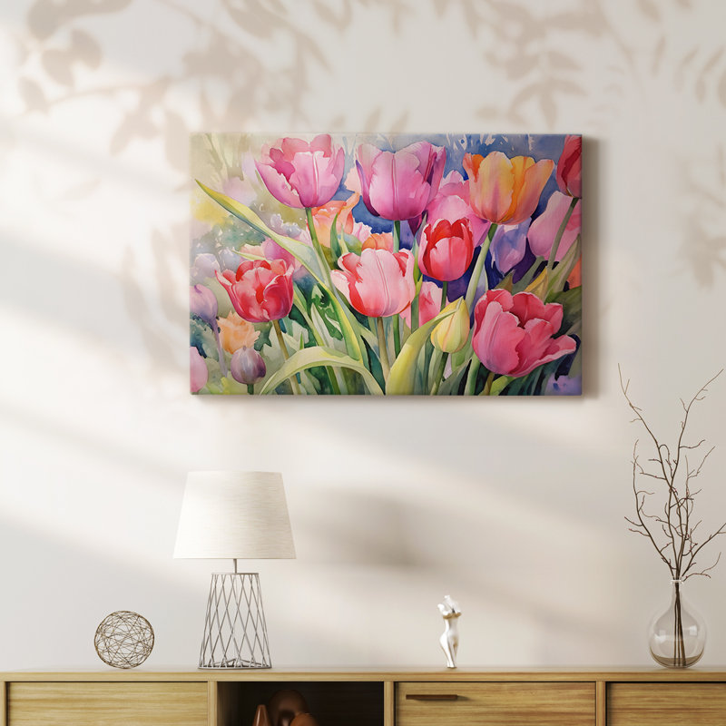FLORAL CC XXIV - Toile tendue avec châssis Premium - Prêt à être accroché, H 12 po x l 18 po