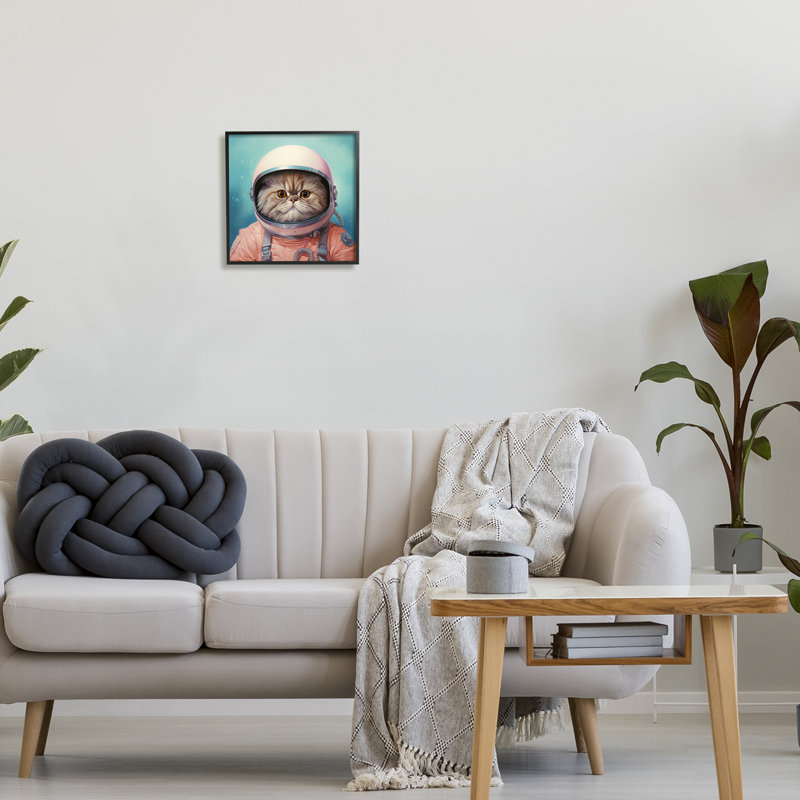 Chat astronaute Az-132 encadré dans l'espace par Roozbeh, H 12 po x l 12 po x P 1,5 po, Giclée encadrée noir minuit