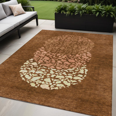 Tapis extérieur lavable abstrait terre cuite et ivoire 5 pi x 8 pi orange