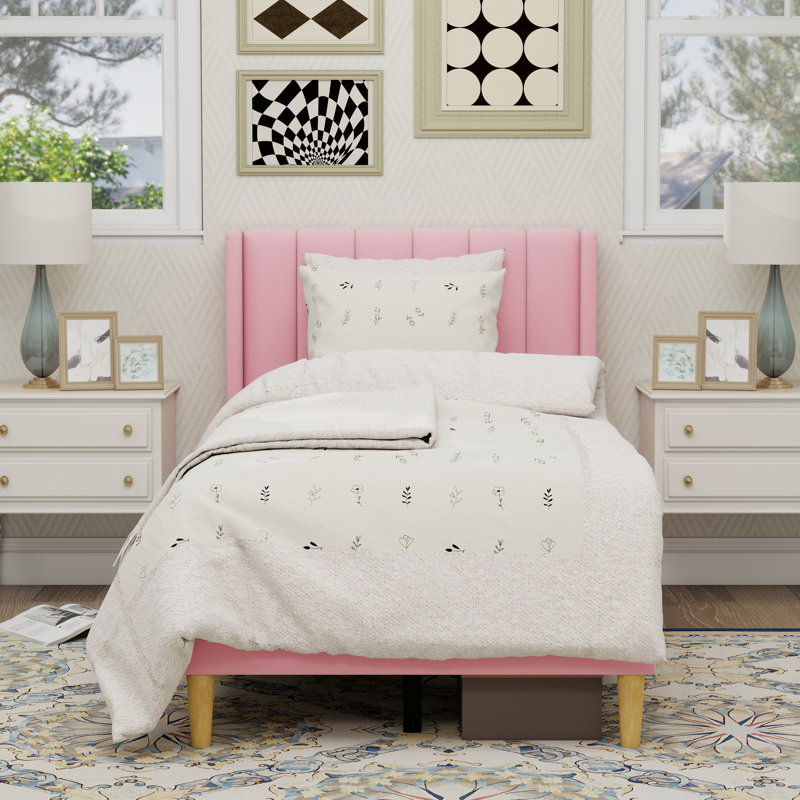 Structure de lit plateforme tapissier, Rose, Simple