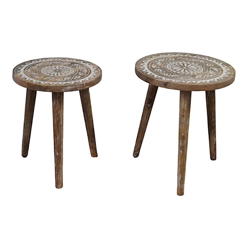 Ensemble de deux tables d'appoint en bois massif 