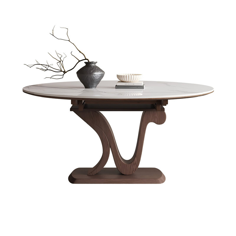 Sintered Stone Solid Wood Ash white and brown Dining Table, 29.53" H x 59.06" L x 35.43" W