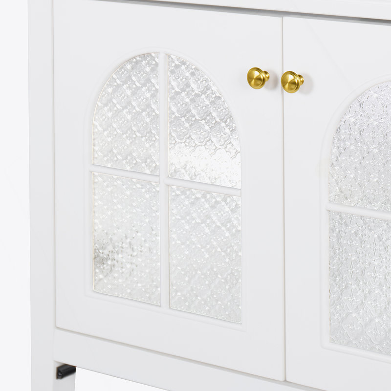 Armoire de salle de bain 35,6 pouces de style médiéval avec éclairage à capteur de mouvement et rangement réglable, White