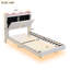 Size Upholstery Platform Bed Frame With LED Light Strips,Headboard Storage Space And Two USB Charging Deisgn,Beige