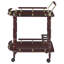 Chariot de service élégant à deux étagères en laiton et merlot avec porte-bouteilles, idéal pour les espaces de réception traditionnels.