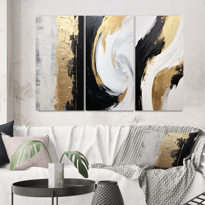 Alchimie, art mural noir doré, ensemble de 3 reproductions - Nature essentielle de l'alchimie abstraite, noir doré I