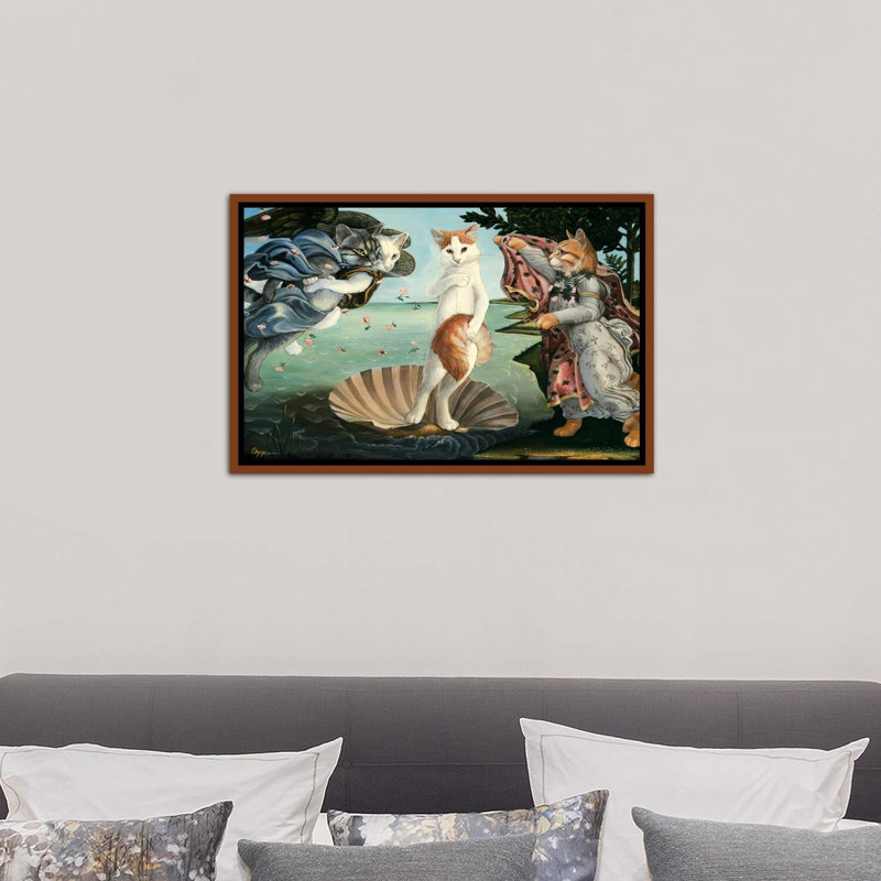 «Kitty On The Half Shell» - Impression, H 18 po x l 26 po x P 1,5 po, Toile avec cadre en bois classique