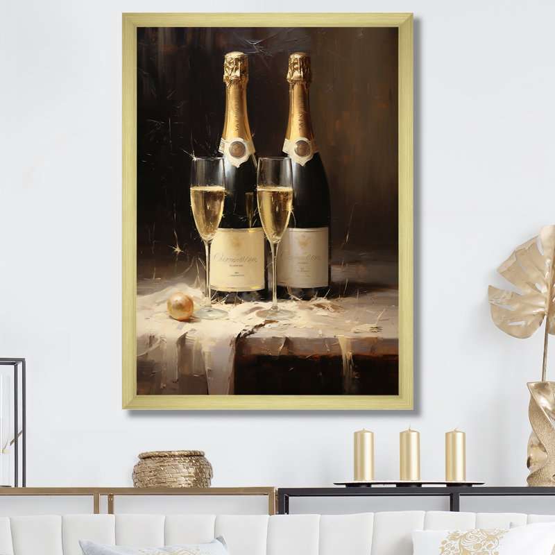 Cellars Silence Champagne Bottle I - Wine & Champagne Wall Art Living Room, H 44 po x l 34 po x P 1,5 po, Cadre doré simple