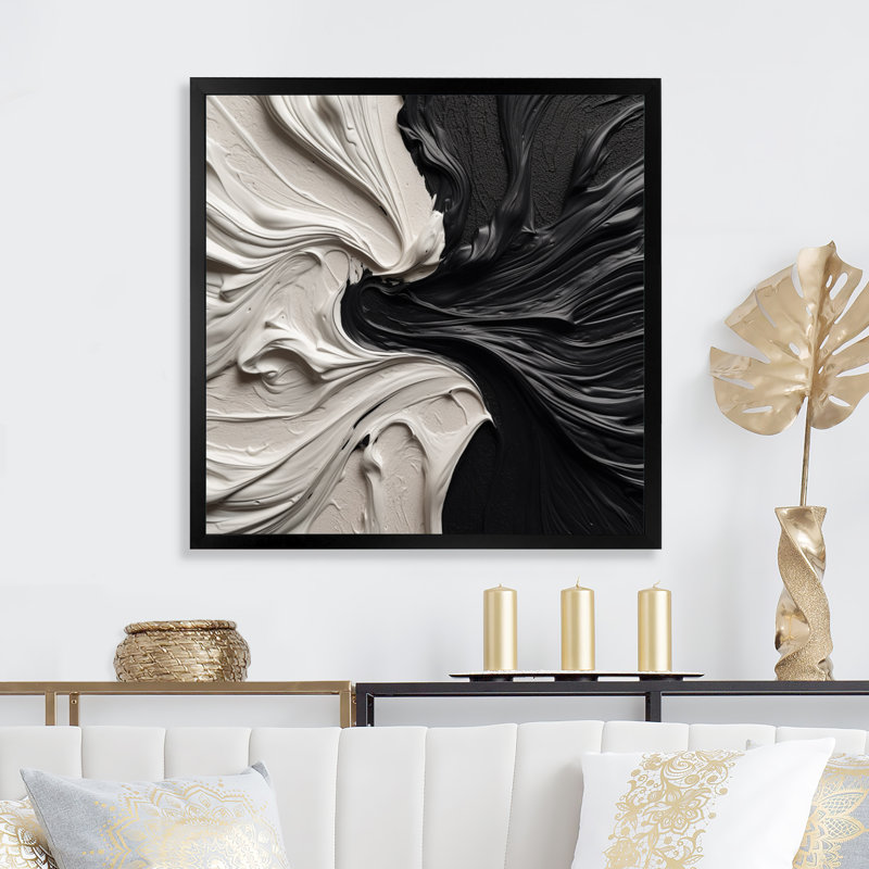 Impression sur toile géométrique abstraite noir et blanc marbré Dreamscape III, H 36 po x l 36 po x P 1,5 po