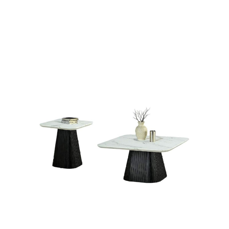 Ensemble de tables 3 pièces de style contemporain 1 table basse carrée 2 tables de bout carrées en faux marbre doux aux bords arrondis du salon principal au fini noir