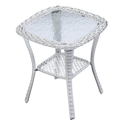 20 inch Patio Side Table, Outdoor Patio Wicker Square End Table Double Storage Layer, All-Weather Rattan Coffee Tables Porch Furniture for Backyard Poolside Garden