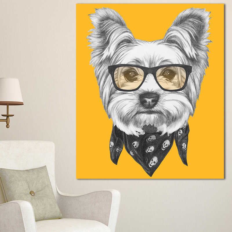 " Funny Terrier Dog With Glasses " by Designart, 20" H x 12" W x 1" D