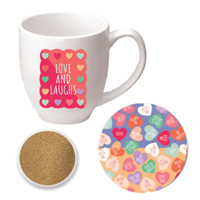 Ensemble de 16 tasses et sous-verres bonbon Love Hearts