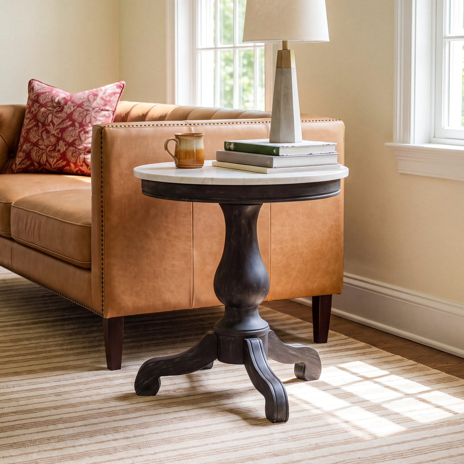 Aberdale 24" Genuine Marble End Table, Weathered Black