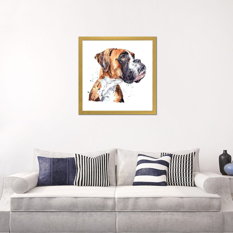 « German boxer » par Edwatercolours-impression, Papier encadré doré, Blanc, H 24 po x l 24 po x p 1 po