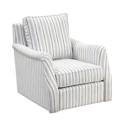 Elegance Comfort Swivel Chair Upholstered Off-White Blue Striped Fabric Living Room Furniture, 1Pc Accent Chair Plywood Frame