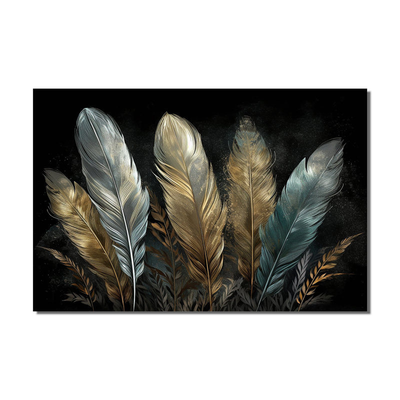«Gold Gilded Feathers II», reproduction d'art de plumes glamour