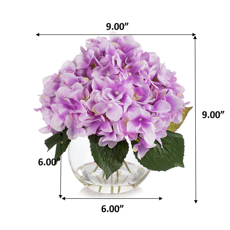 Arrangement d'hortensias en soie dans un vase, Mauve clair