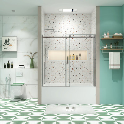 Shower Door For Bathtub Tub - 5/16" Tempered Glass & Easy To Operate Sliding Unit Stable