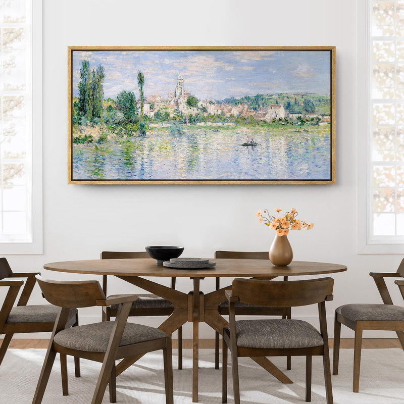 «Rustic Countryside Riverside Townscape Historic European Village», reproduction d'art sur toile, H 30 po x l 60 po, Naturel