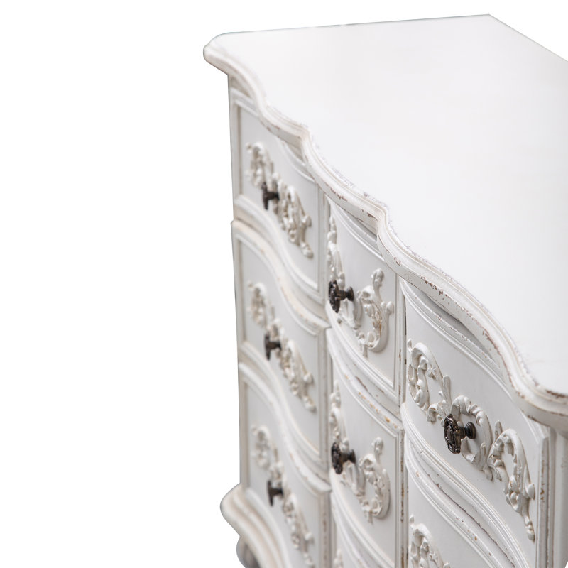 Rustic 47.2'' Distressed Wood Console Table With Floral Carved Drawers, Ivory White